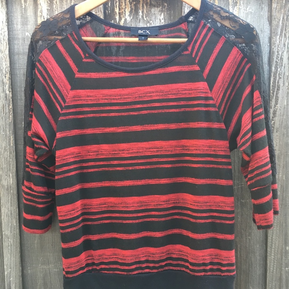 BCX Red & Black shirt with Lace trim